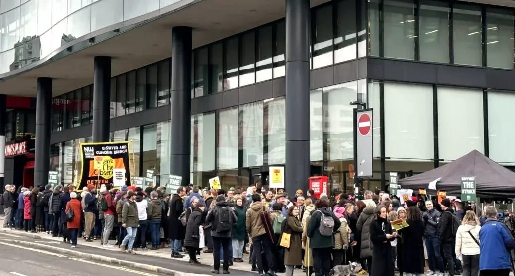 Staff on the picket line to 'Save the Observer' on Wednesday 4 December