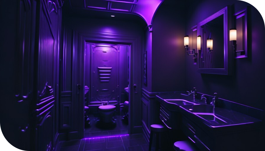 Purple lighted bathroom.