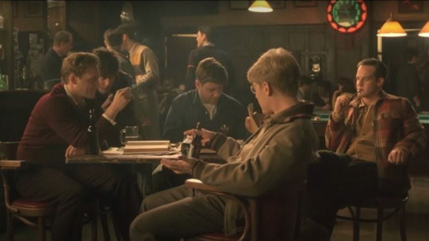 Nash works on a theory at a bar.