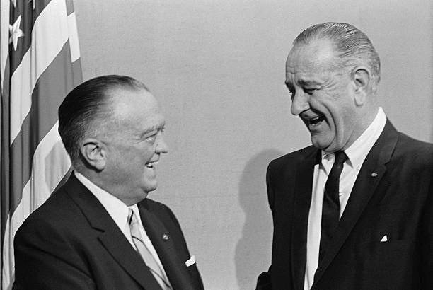 Director J. Edgar Hoover has a laugh with President Lyndon Baines Johnson.