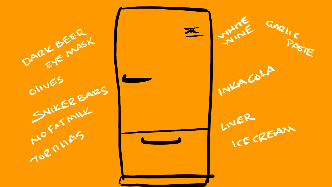 Unlocking Perspectives: What your fridge reveals about you- Fridge drawing on an orang background