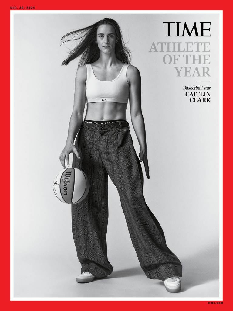 Caitlin Clark shows off abs in Nike sports bra and designer trousers for Time  magazine