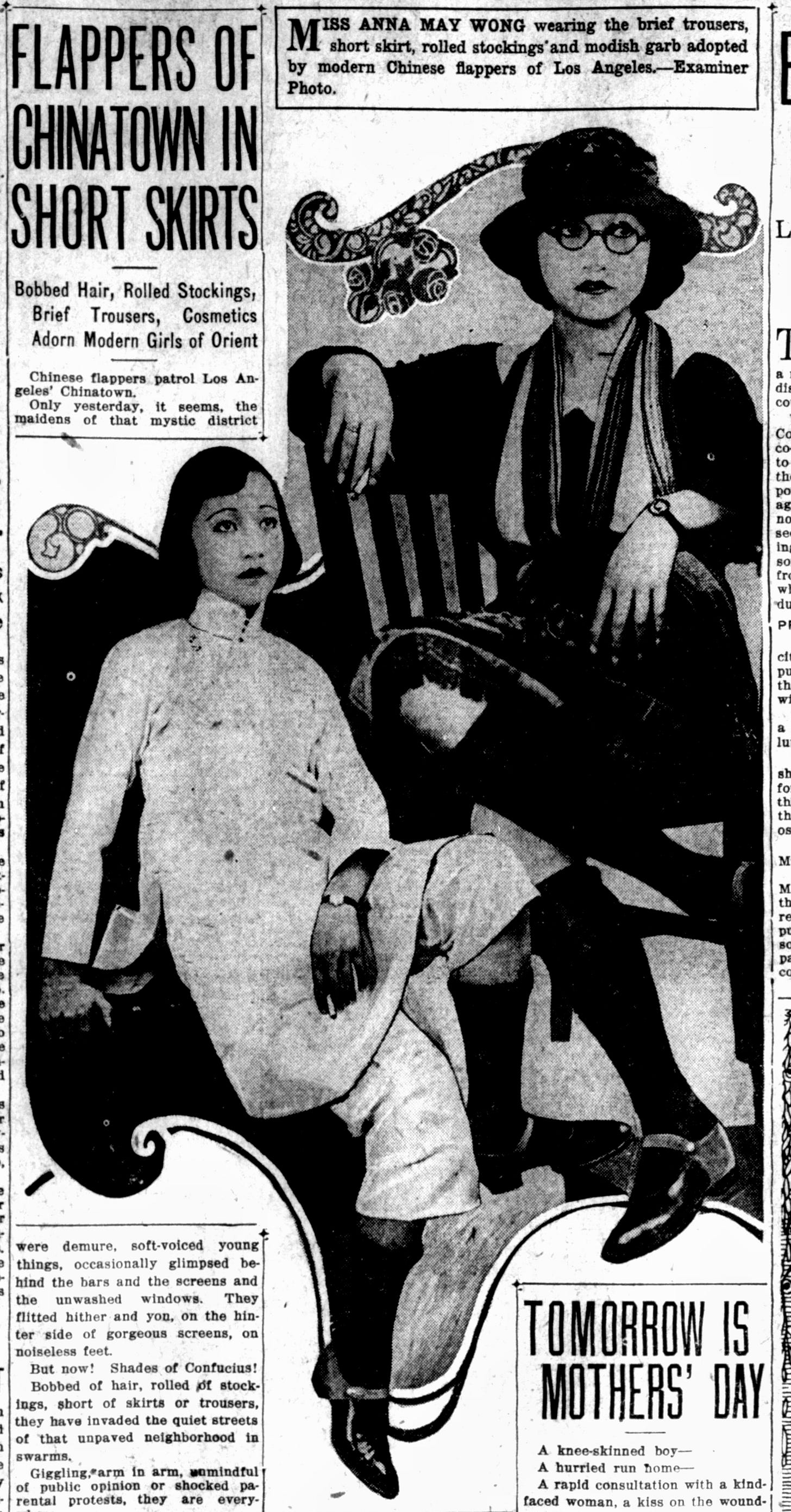 LA Examiner article with headline: Flappers of Chinatown in Short Skirts