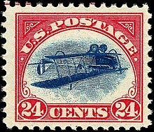 Postage stamp: Inverted Jenny (upside down biplane)