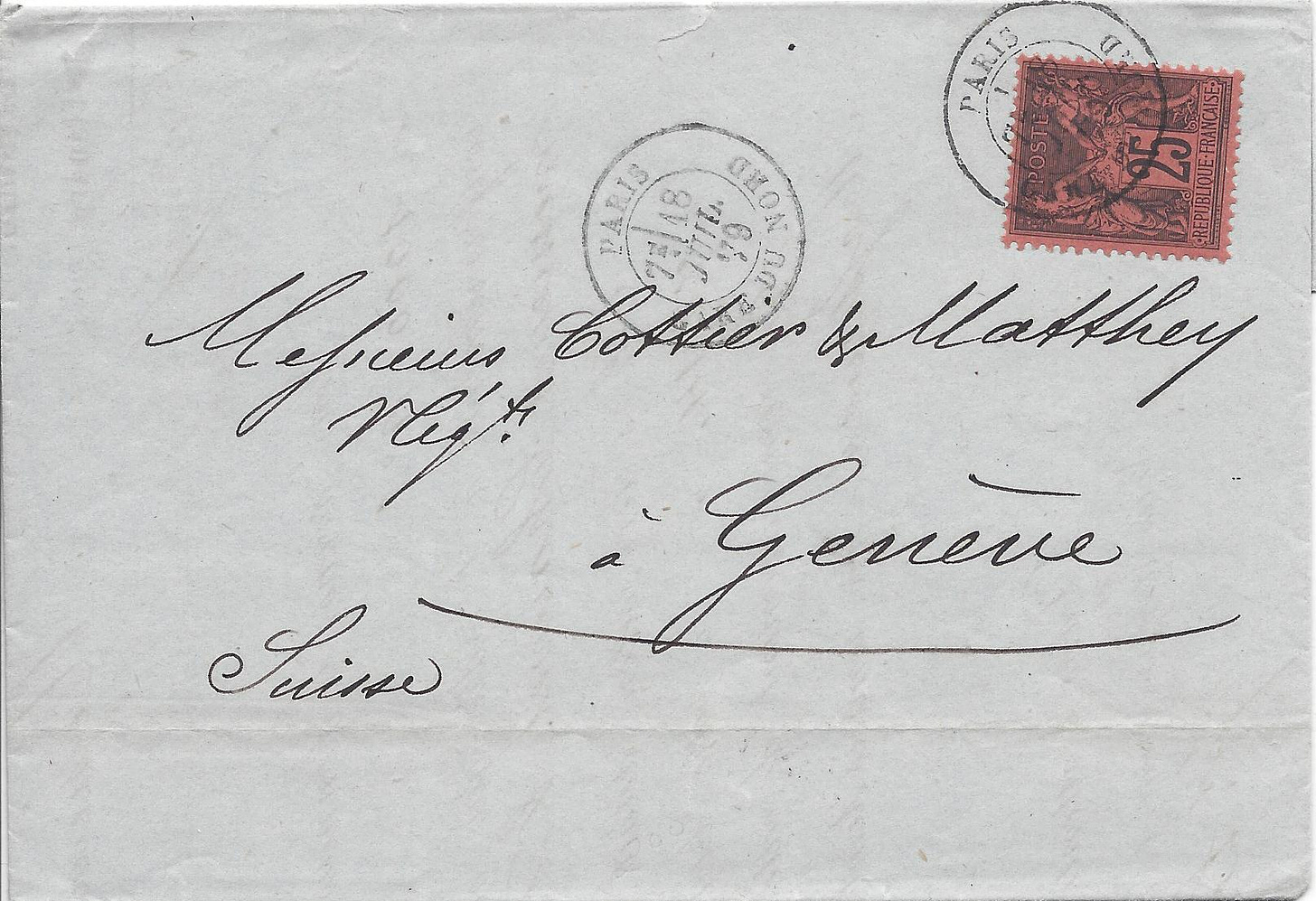 1879 simple letter from France to Switzerland