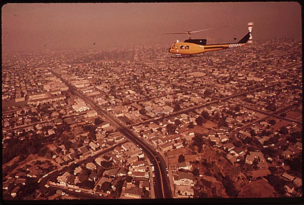 Earth Day 2024, Helicopter over smoggy Los Angeles 1970, Native Angelino Podcast with Tom Levine