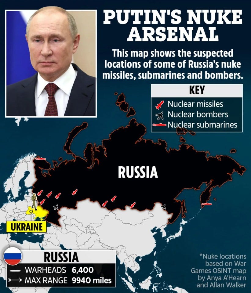 Illustration of map showing suspected locations of Russia's nuclear arsenal.