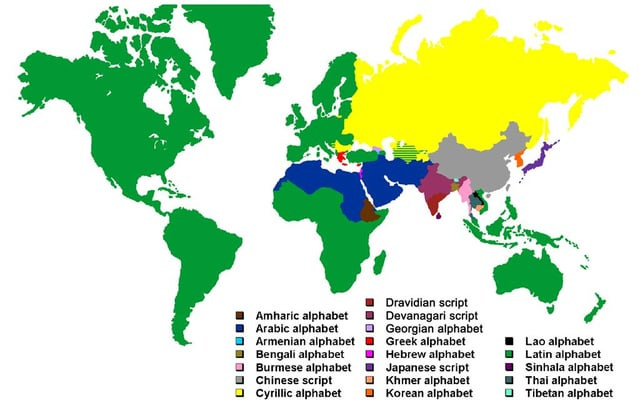 r/MapPorn - World Map of Alphabets and Scripts