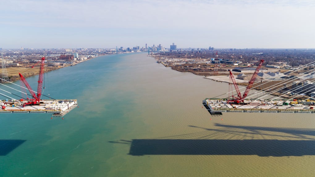 Connecting Windsor, Ont. to Detroit, MI., the Gordie Howe International Bridge is seen in March 2024. (Source: Gordie Howe International Bridge/Facebook)