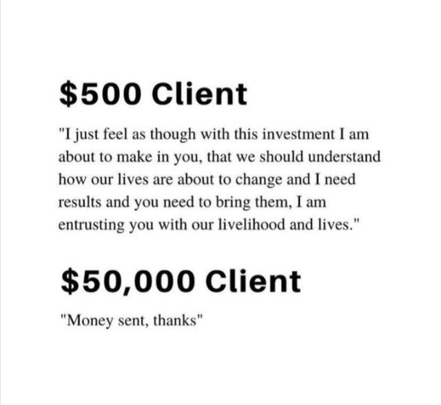 $500 Client just feel as though with this investment I am ...