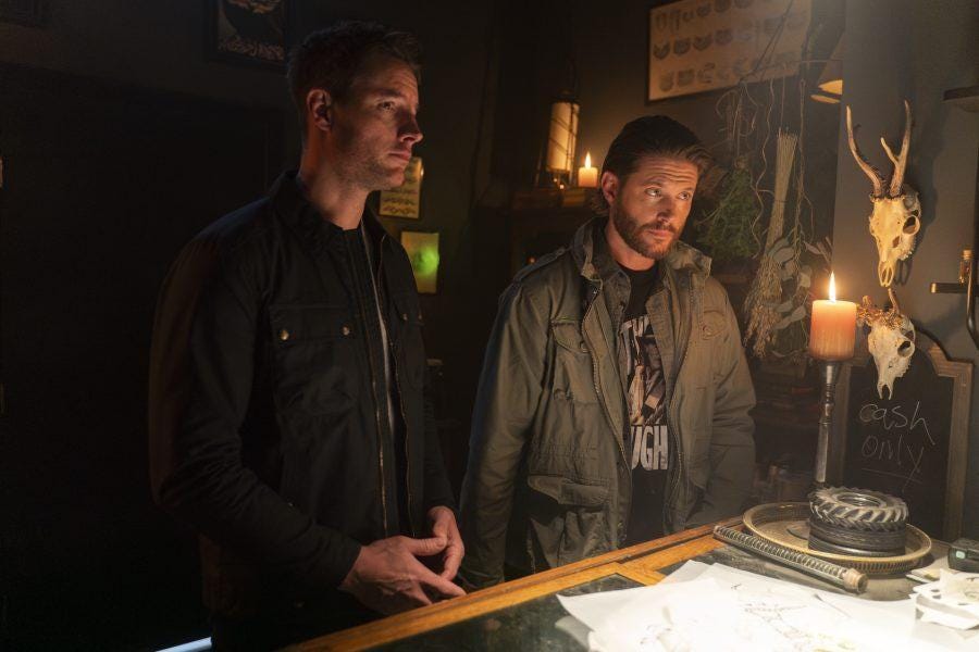 Justin Hartley and Jensen Ackles hunting down hot men in Trackers.