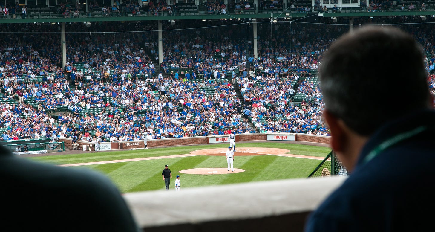 Fans in the stands at Wrigley Field.