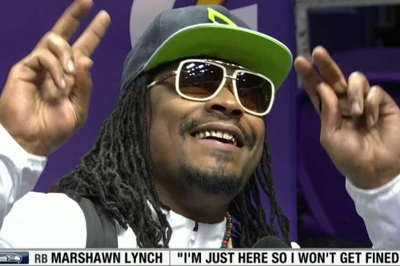 Marshawn Lynch at Super Bowl Media Day: 'I'm Here so I Won't Get Fined' |  News, Scores, Highlights, Stats, and Rumors | Bleacher Report