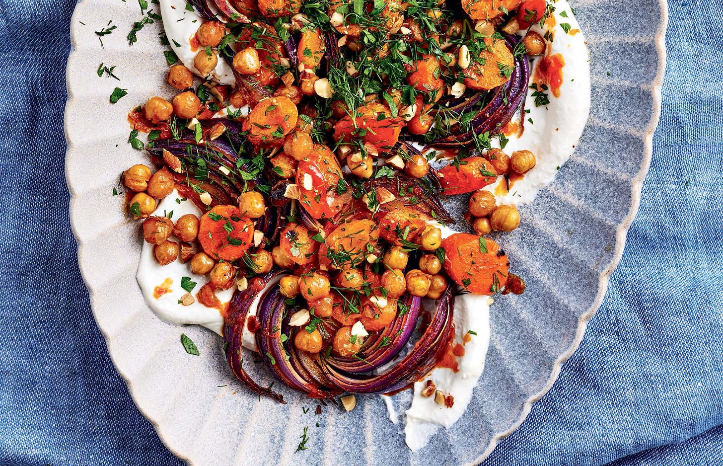 vegetables roasted with harissa on a platter