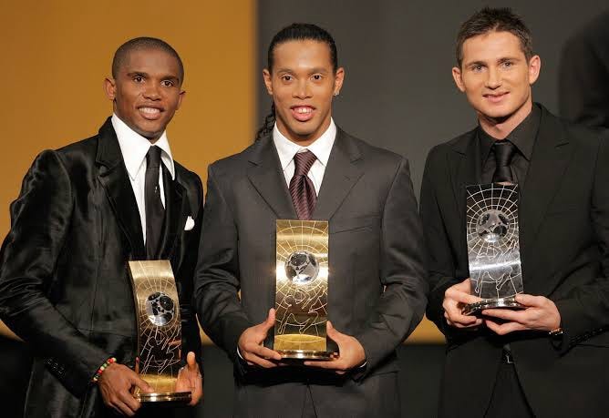 Samuel Eto’o alongside Ronaldinho and Frank Lampard
