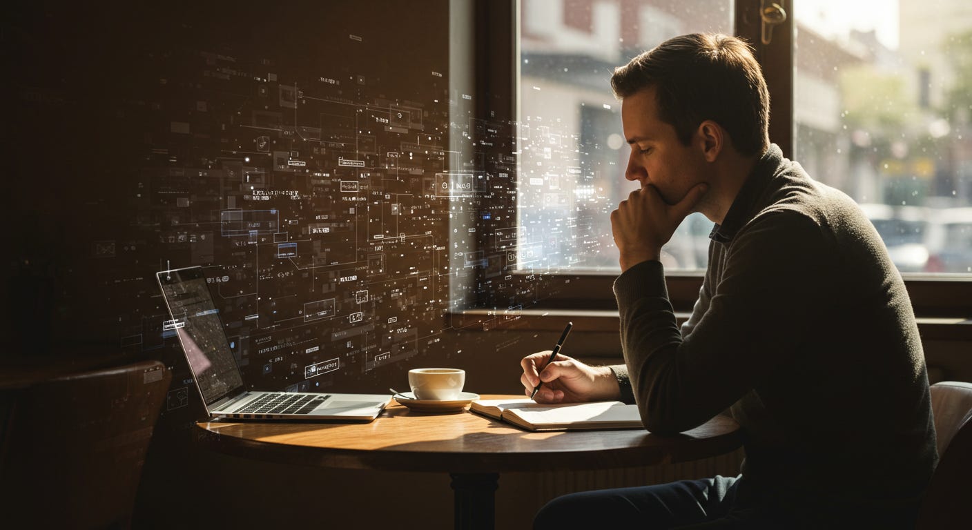 a writer studiously trying to determine what to write and how to write it
