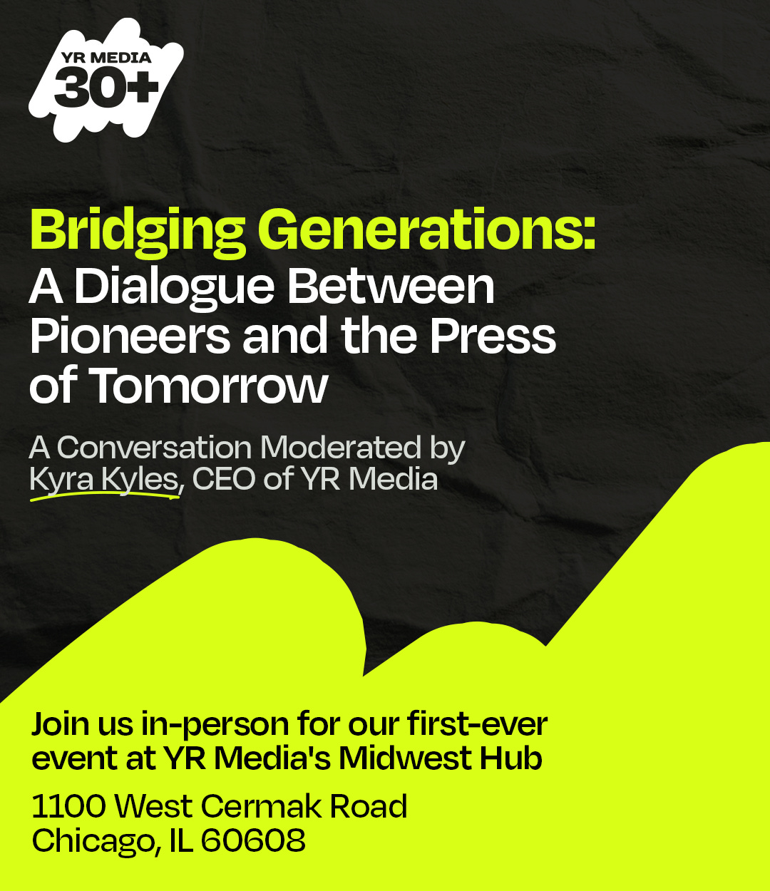Infographic promoting an event at YR Media in Chicago