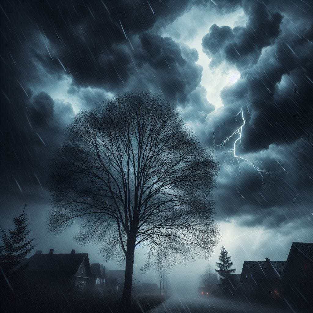 Dark stormy sky. Image by Bing.