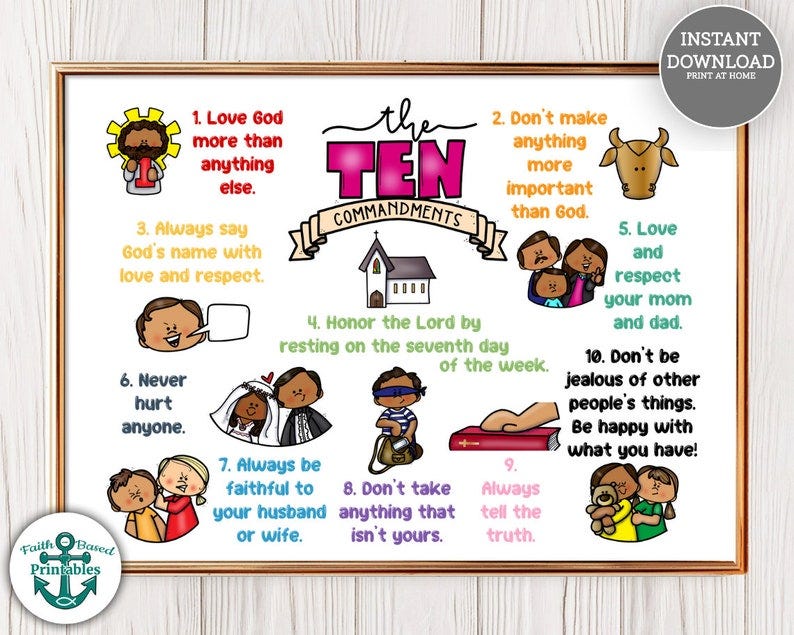Ten Commandments Printable Ten Commandments Sign 10 Commandments for Kids Christian Wall Art Christian Homeschool Printable Bible Exodus 20 image 1