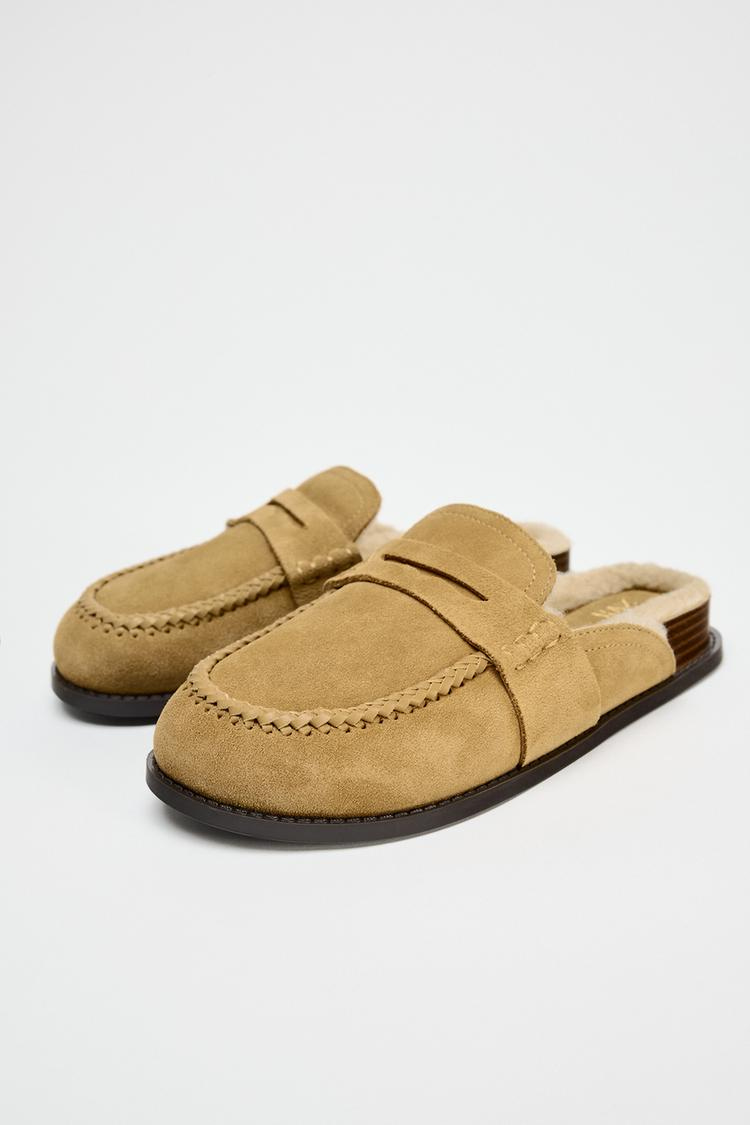 Zara SUEDE CLOGS WITH FLEECE - Brown - Image 2