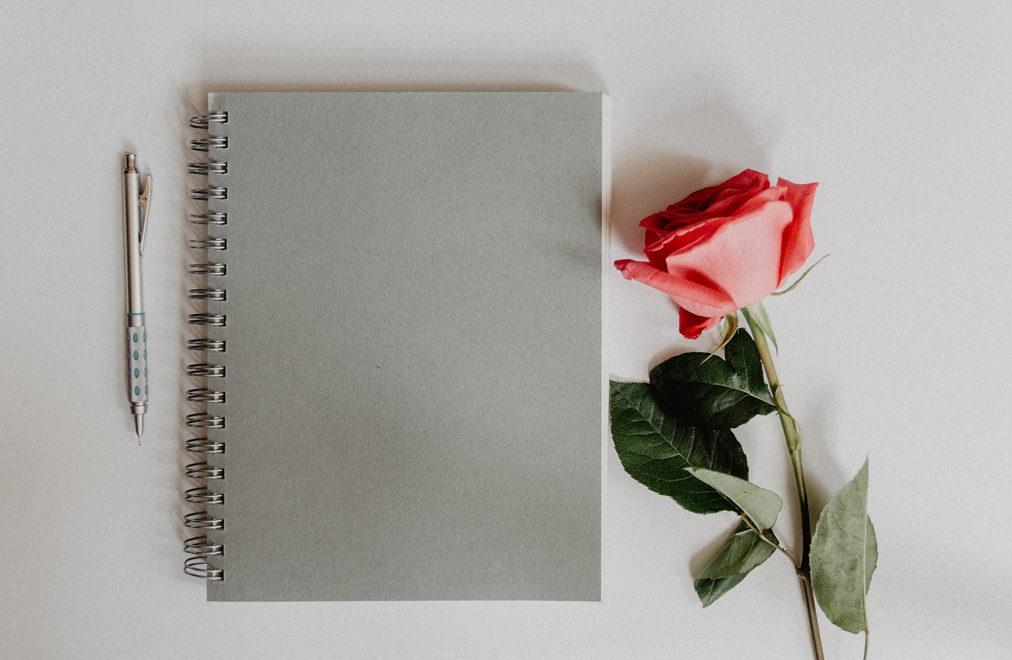 Notebook with rose by Kelly Sikkema on Unsplash.
