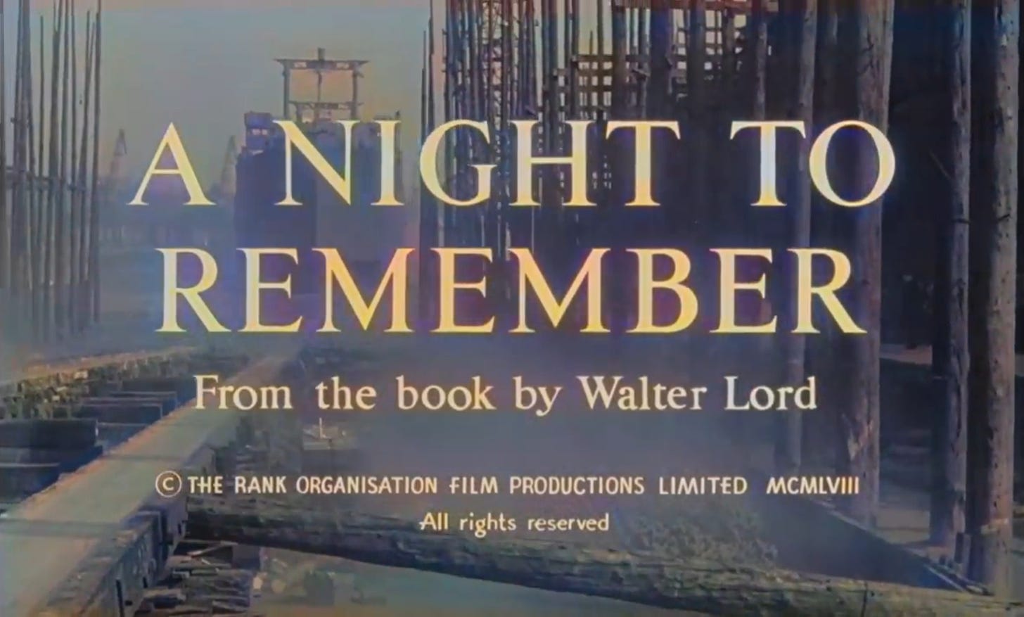 A night to remember (1958) title screen.