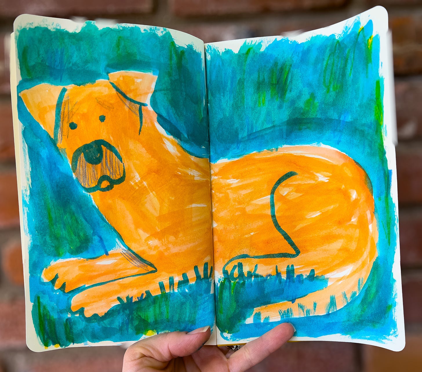 sketchbook illustration of an orange dog by Beth Spencer