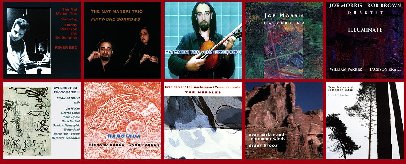 Album covers by Mat Maneri, Joe Morris, and Evan Parker