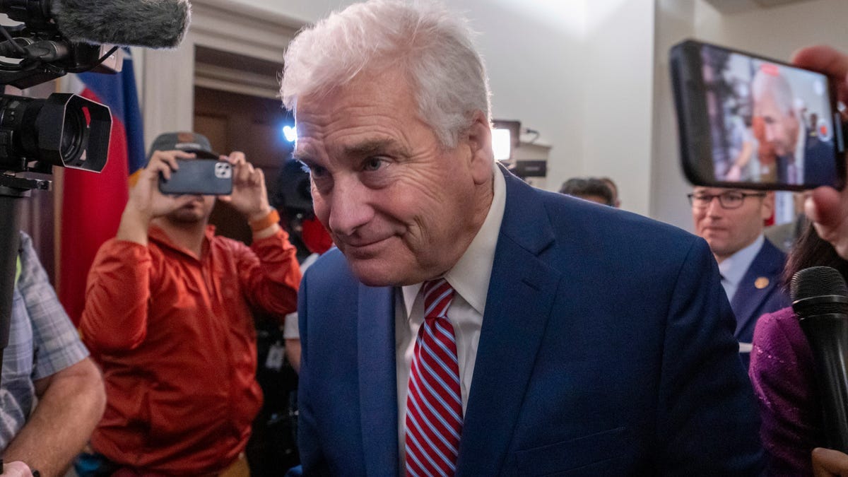Rep. Tom Emmer, R-Minn., arrives as Republicans meet to decide who to nominate to be the new House speaker, on Capitol Hill in Washington, Tuesday, Oct. 24, 2023.