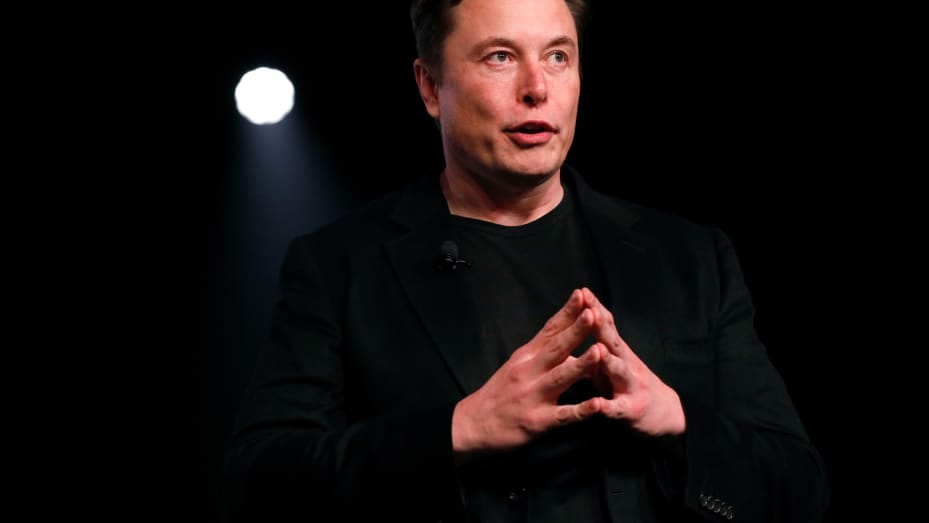 Elon Musk, co-founder and chief executive officer of Tesla Inc., speaks during an unveiling event for the Tesla Model Y crossover electric vehicle in Hawthorne, California, U.S., on Friday, March 15, 2019.