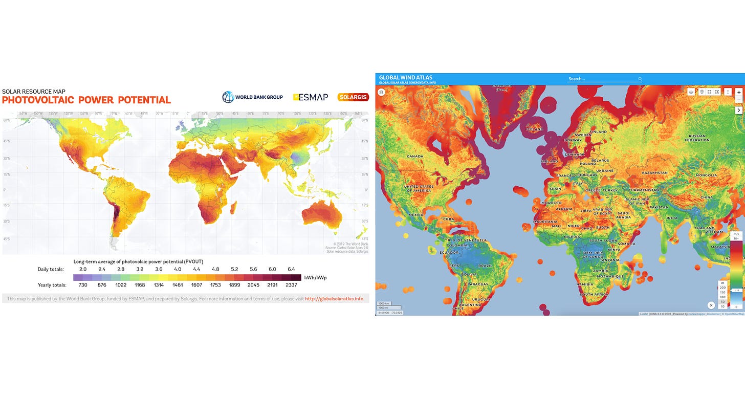 Solar and wind global potential
