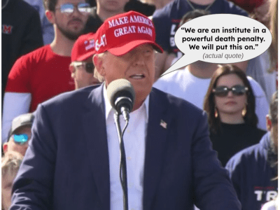 Donald Trump making a nonsensical statement at a rally