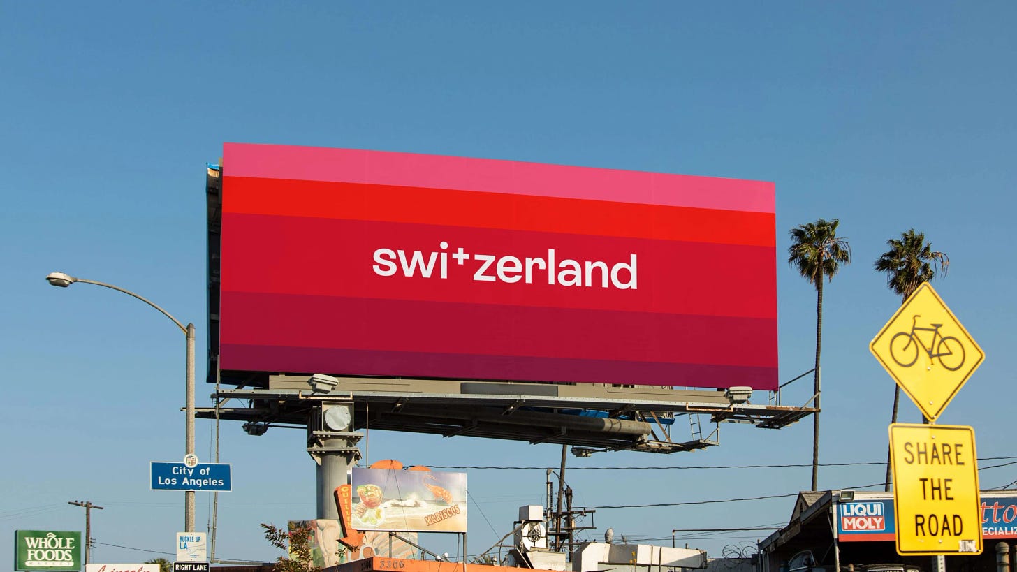 Switzerland Tourism advertising example on a billboard in Los Angeles, redesign, branding, MADE Identity