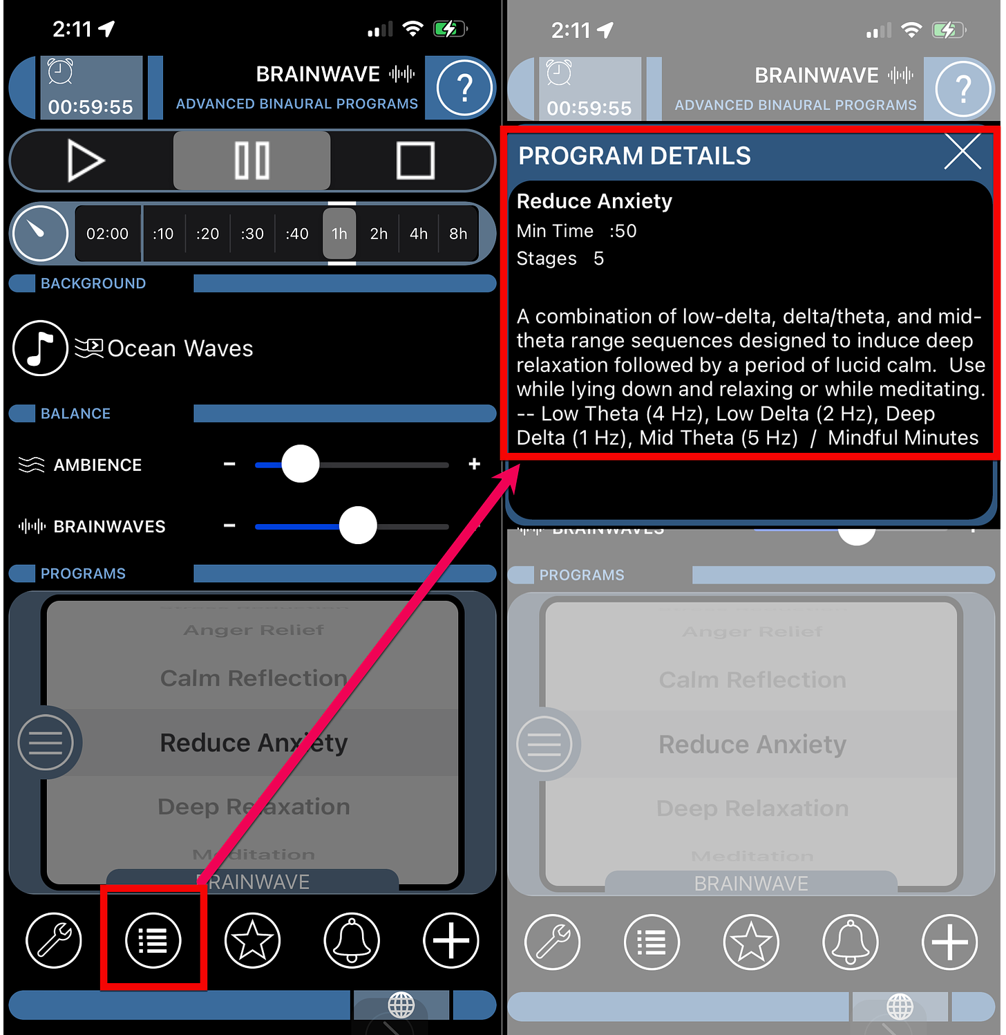Brainwave - How to See Your Frequency Settings