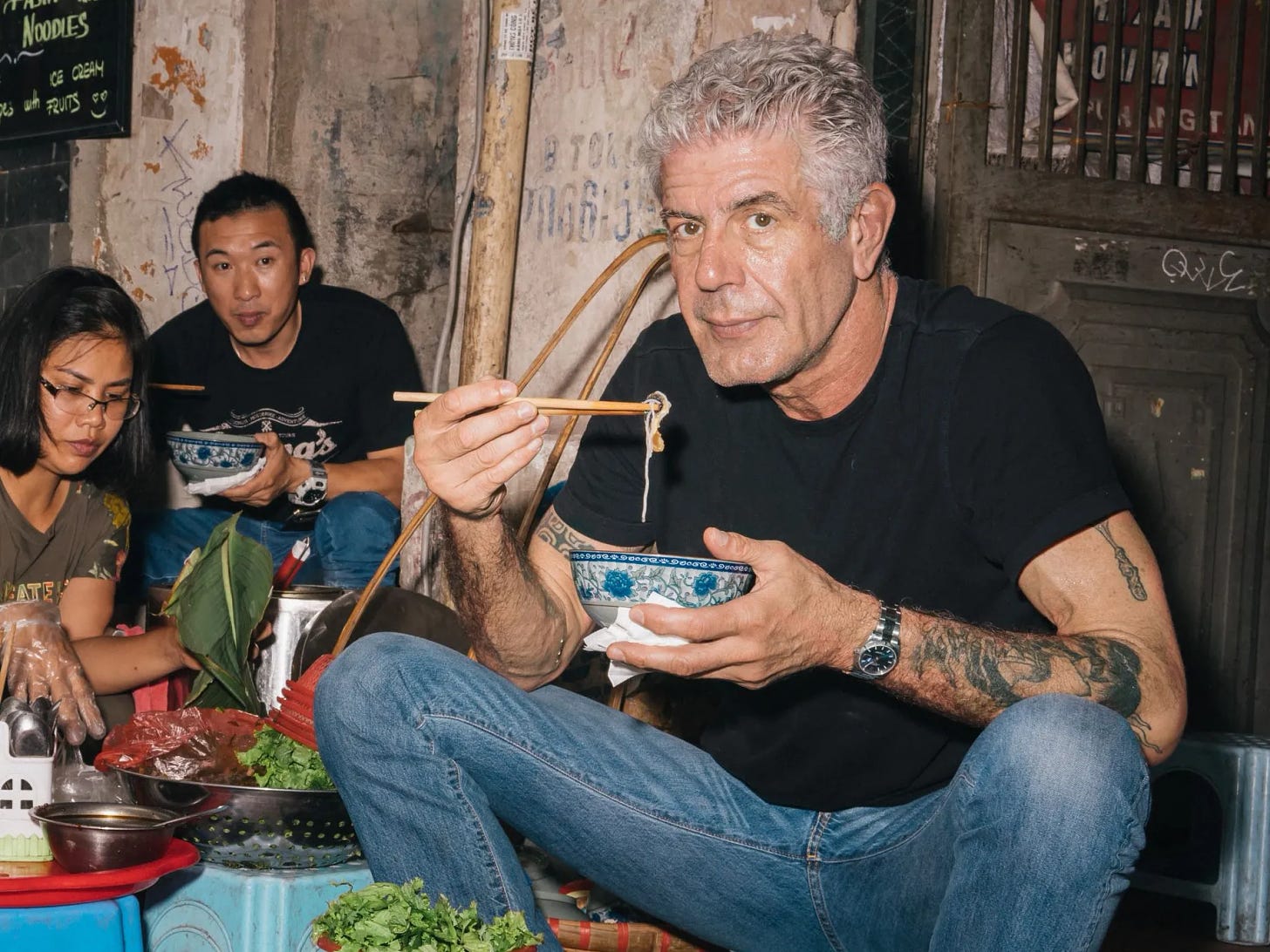 Anthony Bourdain eating noodles in Vietnam