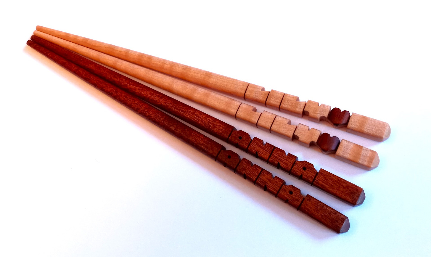 Maple with Bloodwood and Sipo Mahogany Chopsticks