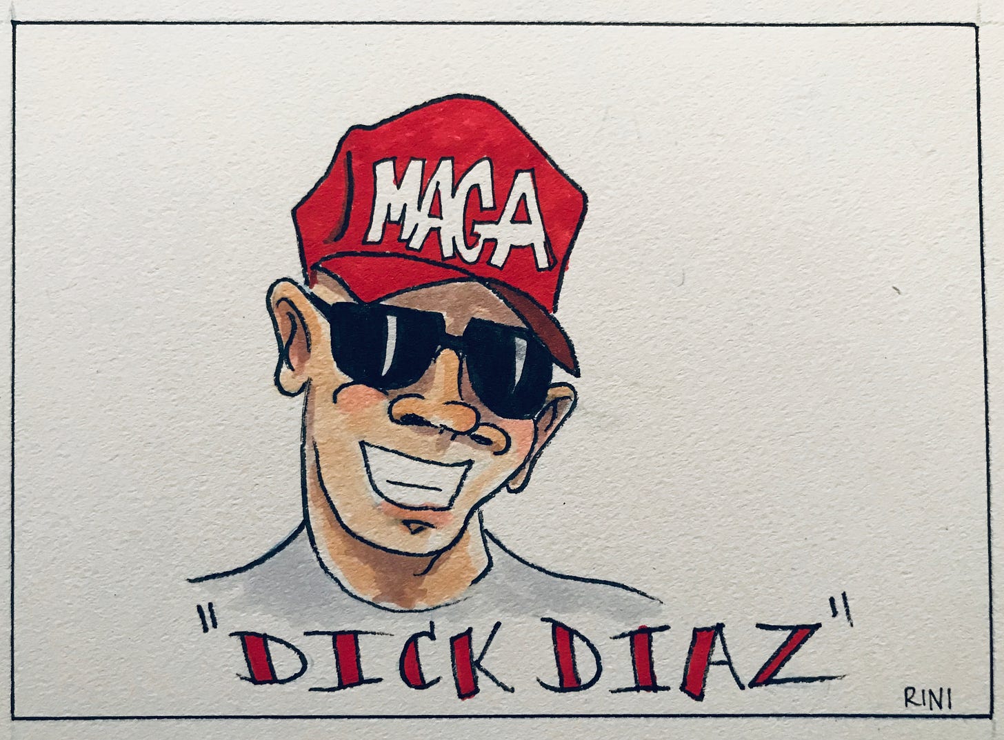 An illustration of Colby Covington in a MAGA hat with the caption "Dick Diaz."