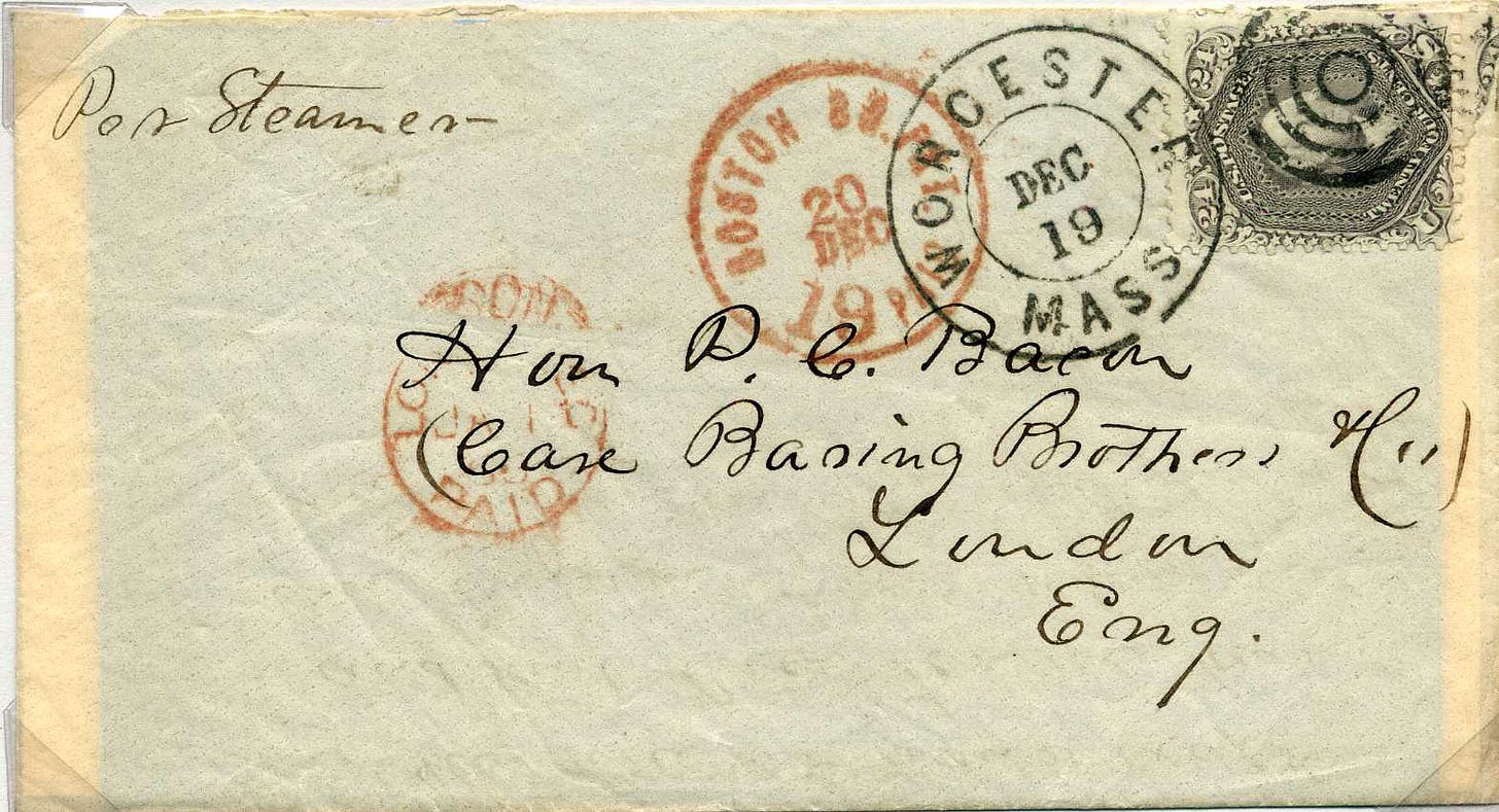 1865 letter from Worcester to London