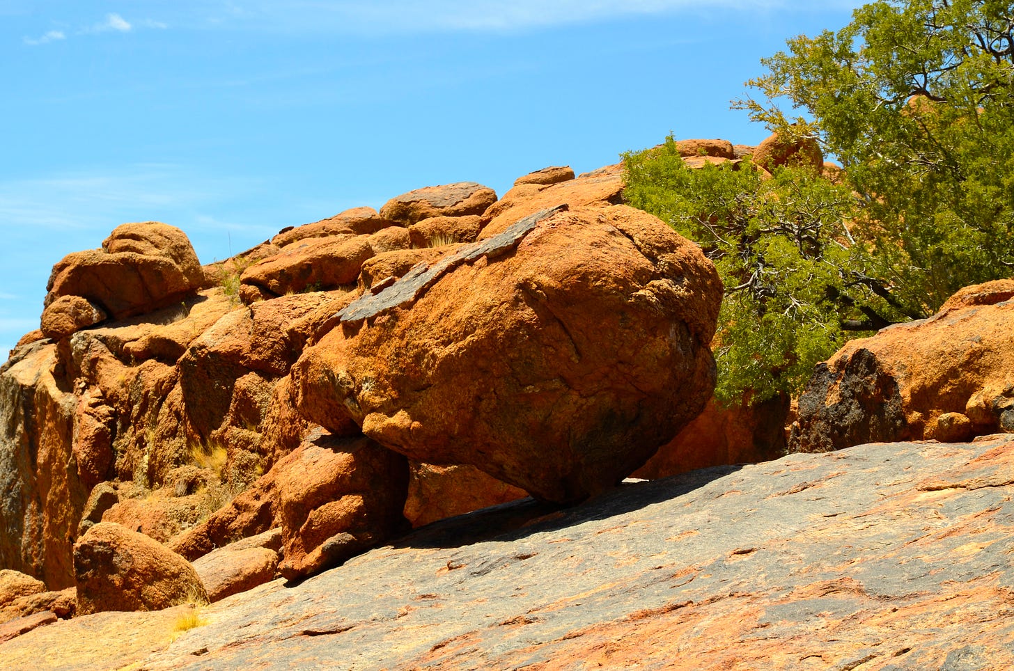 A close-up view of rugged, reddish-brown boulders scattered across the landscape at Augrabies Falls National Park, South Africa. The large, weathered rocks are rounded and layered, their surfaces shaped by wind and time. A lone, resilient tree with sparse green foliage grows amidst the rocks, standing against a bright blue sky, symbolizing persistence in a harsh, arid environment. The sunlight casts shadows, emphasizing the rough texture and natural beauty of the stones. A close-up view of rugged, reddish-brown boulders scattered across the landscape at Augrabies Falls National Park, South Africa. The large, weathered rocks are rounded and layered, their surfaces shaped by wind and time. A lone, resilient tree with sparse green foliage grows amidst the rocks, standing against a bright blue sky, symbolizing persistence in a harsh, arid environment. The sunlight casts shadows, emphasizing the rough texture and natural beauty of the stones.