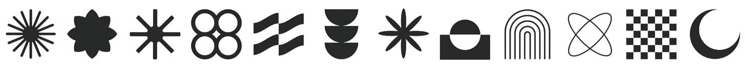Decorative black and white icons.
