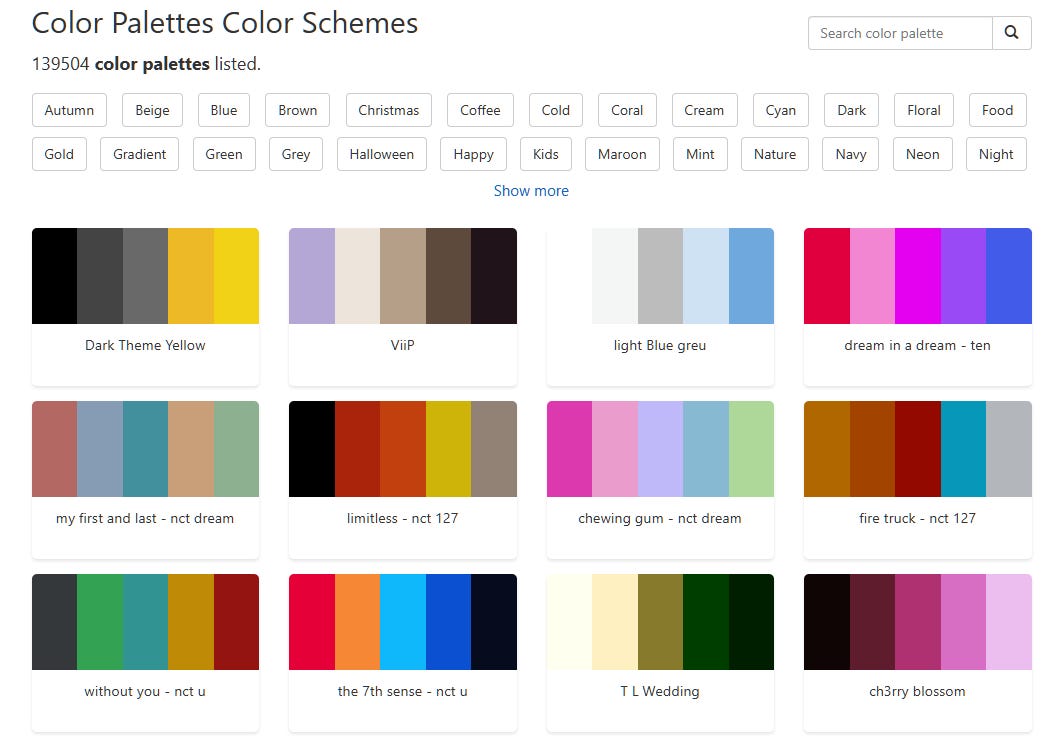 List of color palettes on color-hex.com