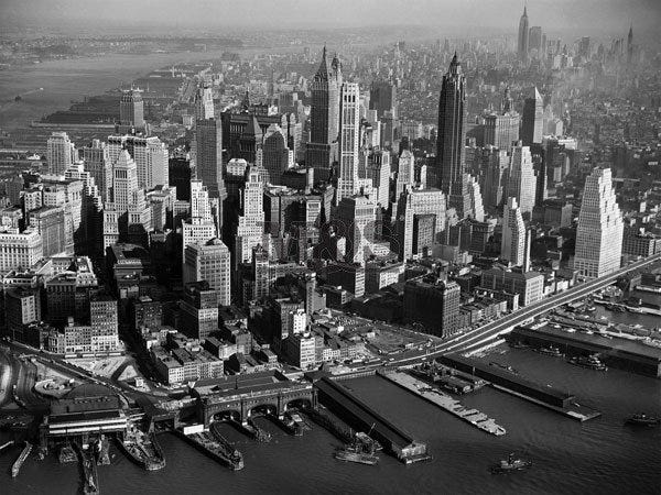 Areal view of Manhattan New York 1956 Art Print | Buy at Europosters