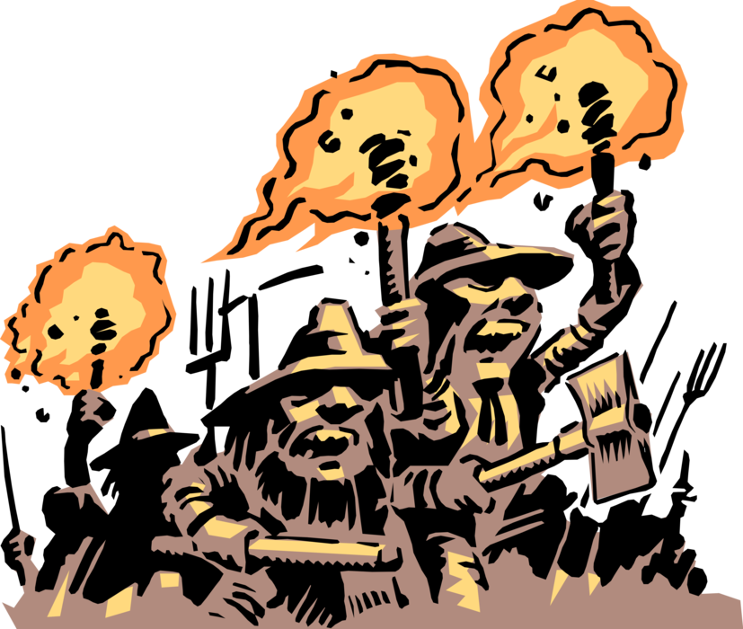 Mob with Axes and Flaming Torches - Vector Image