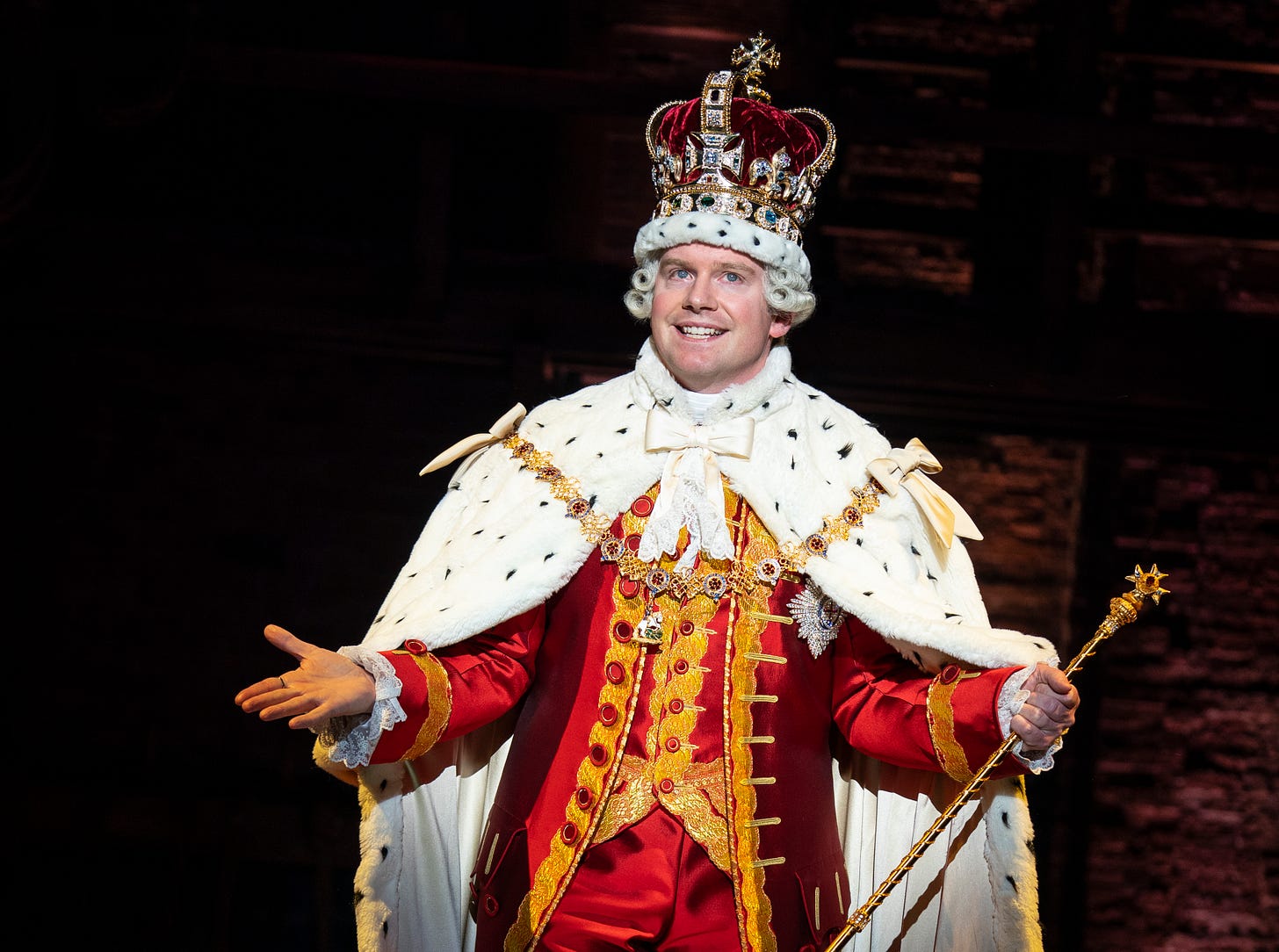 King George III, as played by Rory O'Malley in “Hamilton” the Musical on Broadway. (Photo by Joan Marcus)