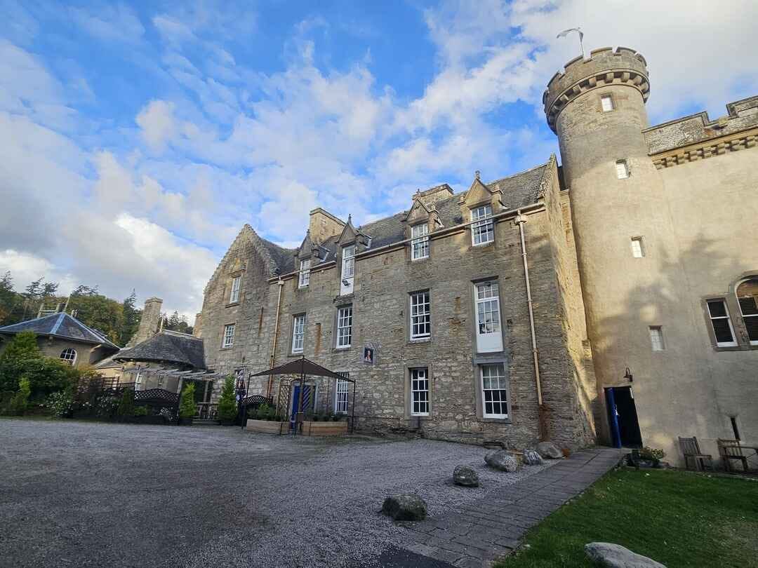 Side view of the castle - during the summer months, the outdoor patio is open