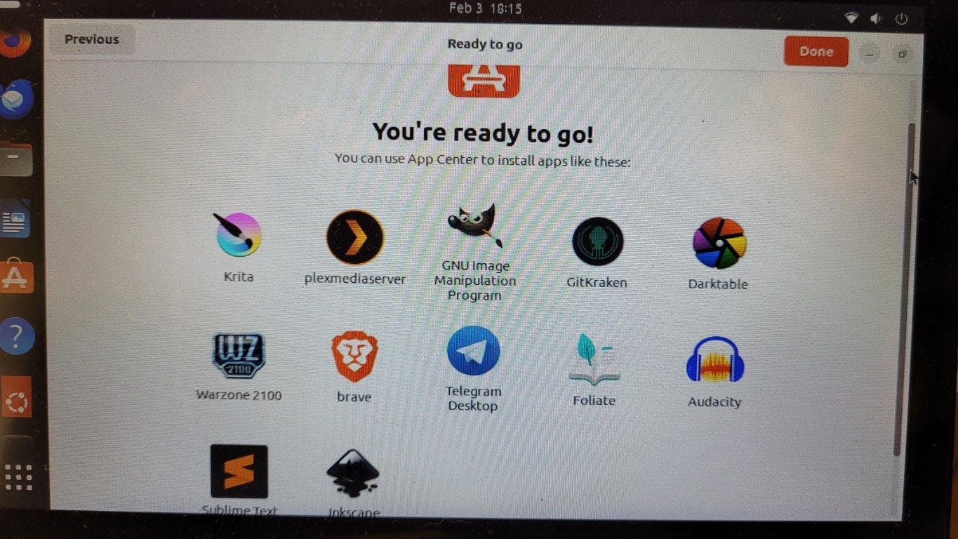 Ubuntu desktop on the 7” screen