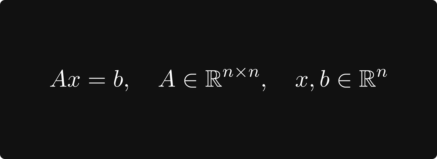 A linear equation system in matrix form