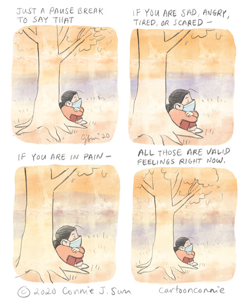 sketchbook, illustration, comics, emotions, feelings, coping, art therapy, connie sun, cartoonconnie