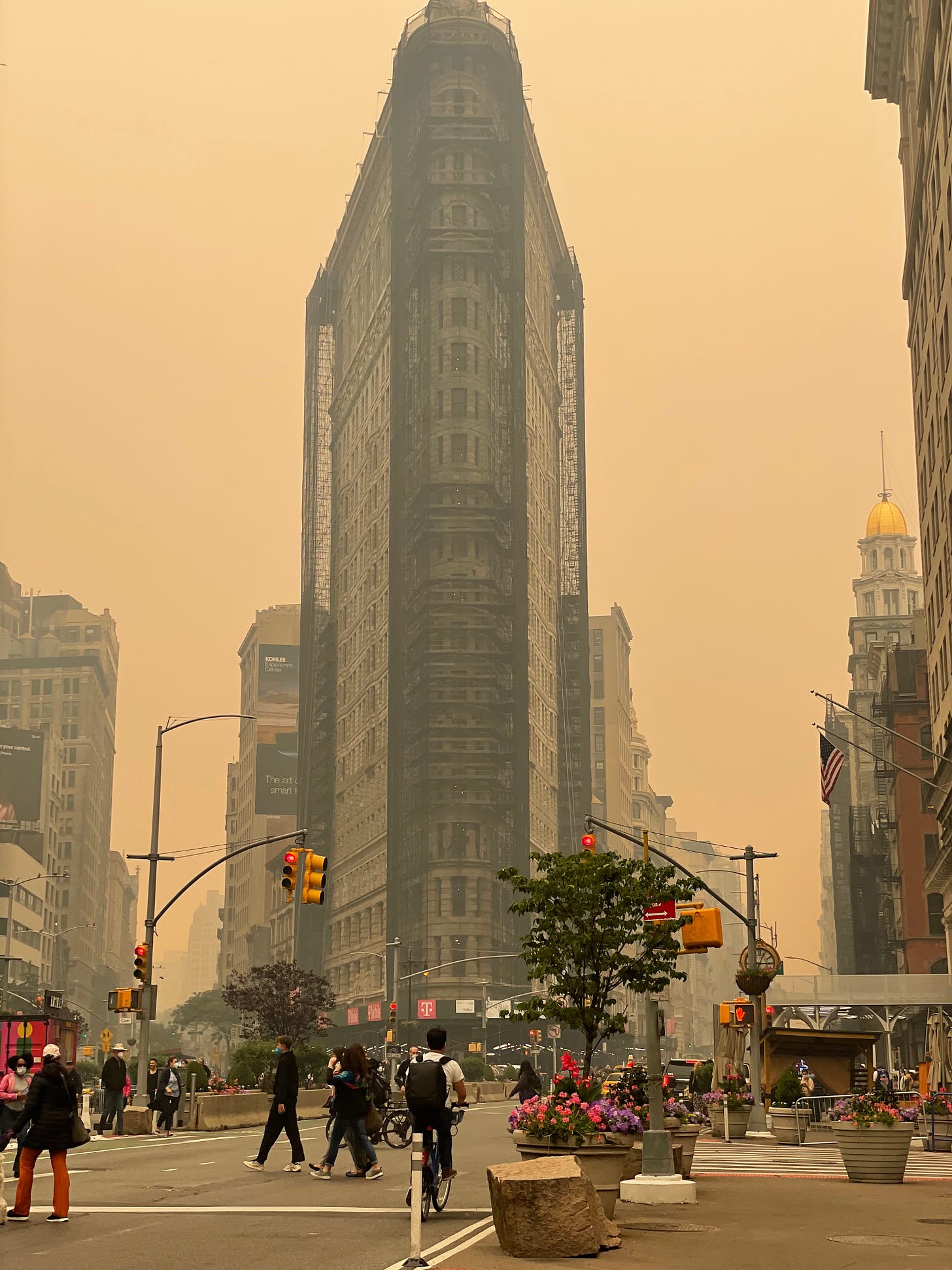 Flatiron Building with orange skies