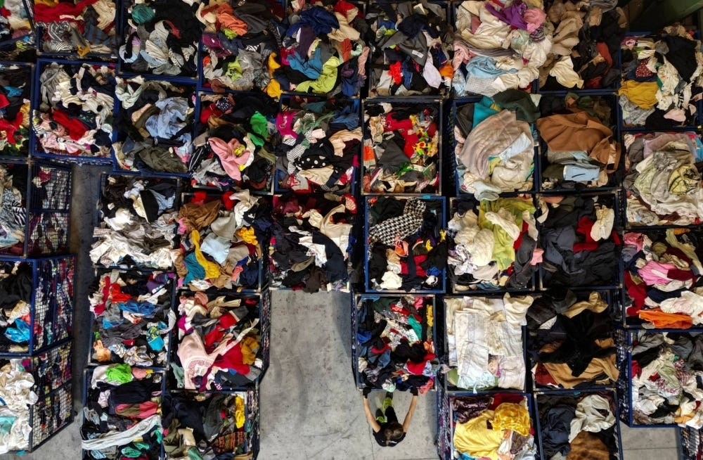 A clothing packaging warehouse near Barcelona last month 